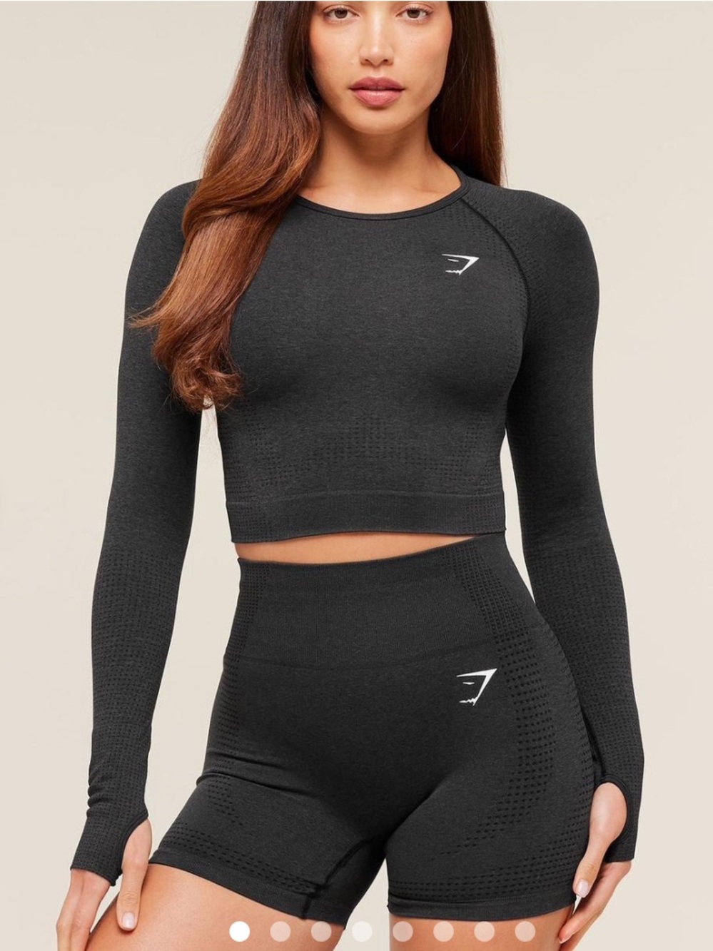 Gymshark Vital Seamless Black cropped long sleeve top and high waist short set